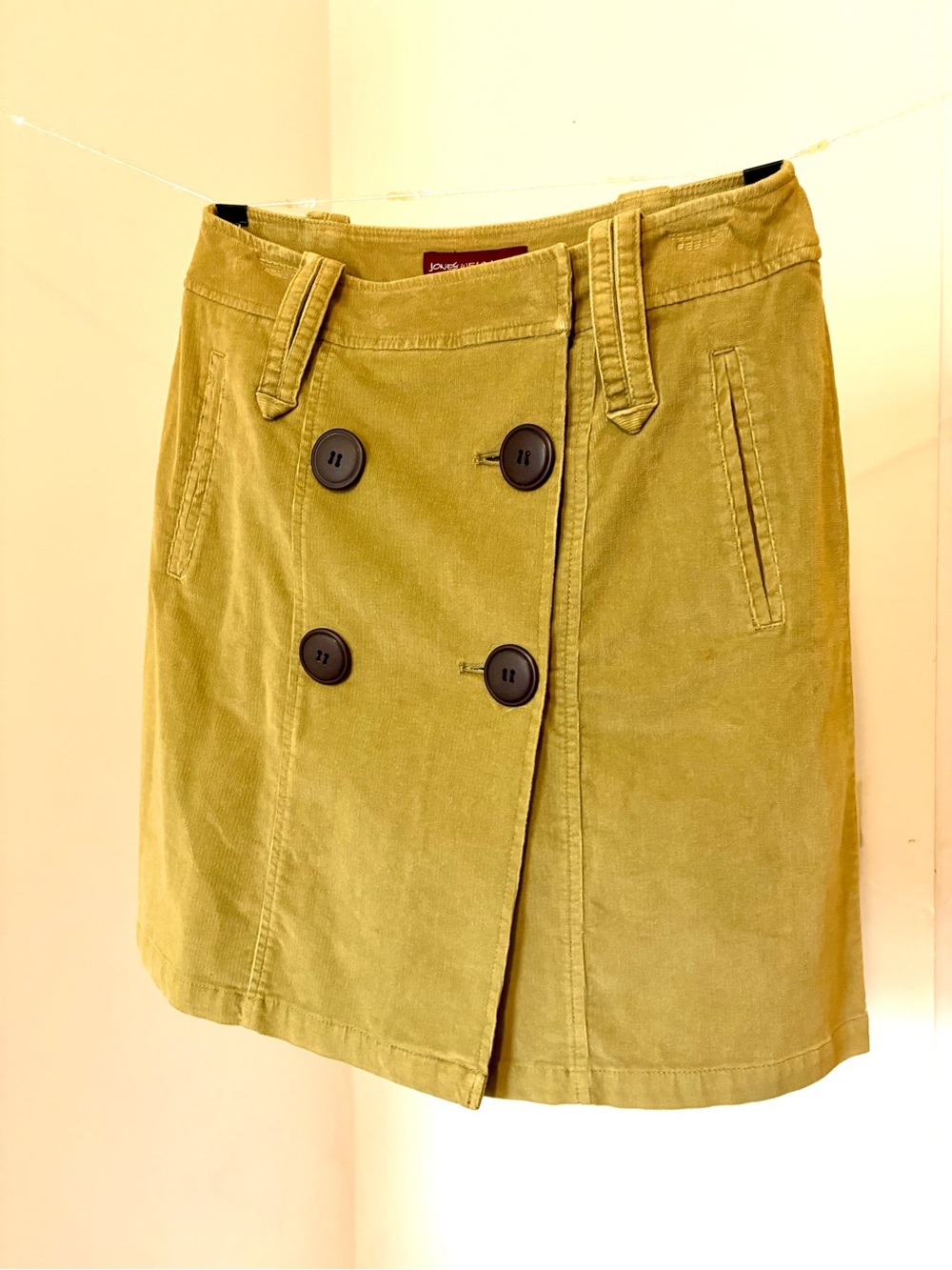 Jones Wear Olive Green Corduroy Mini Skirt with Double-Breasted Buttons